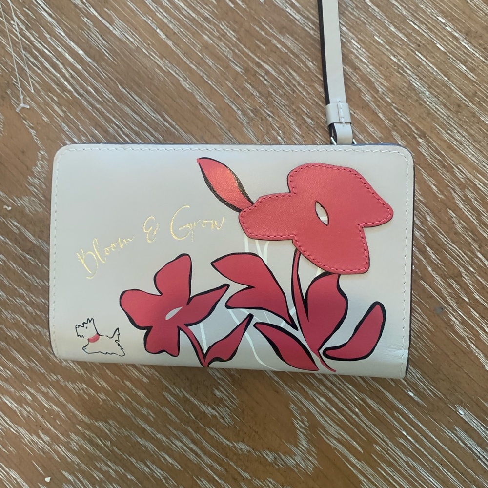 RADLEY LONDON Cream Card Holder with Pink Floral Appliqué